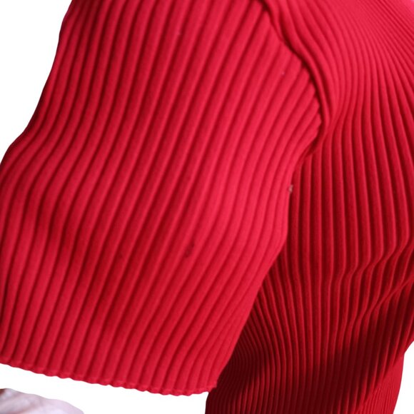 Vintage Women's Large Ribbed Stretch Top 1970's Disco Red Short Sleeve T-shirt - Picture 4 of 7